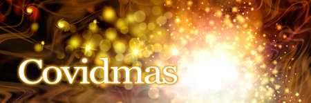 Golden COVIDMAS Sparkle Christmas Celebration header - big ball of sparkles on a dark background...