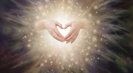 Sending you a loving blessing at Thanksgiving - female hands making a heart shape emerging from...