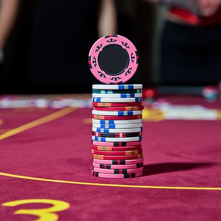 tower from chips on the poker tableの写真素材