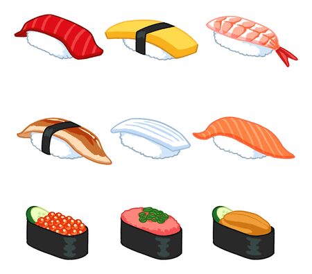 Vector illustration of various types of sushiのイラスト素材