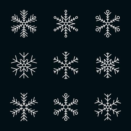 Vector collection of snowflakes, white icon on a black backgroundのイラスト素材