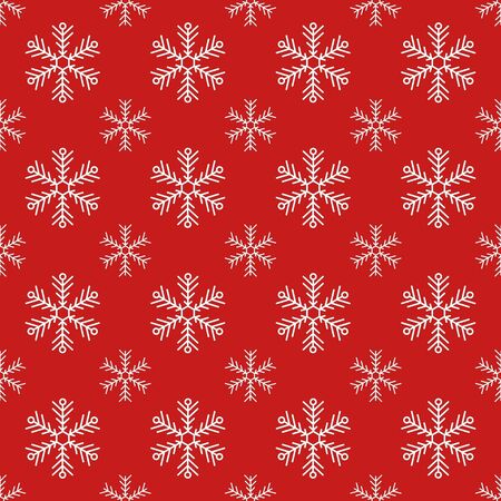 Red seamless snowflake pattern. Christmas vector background. White snowflakes on a red background. Pattern swatches included in eps-file, for your convenient use.のイラスト素材