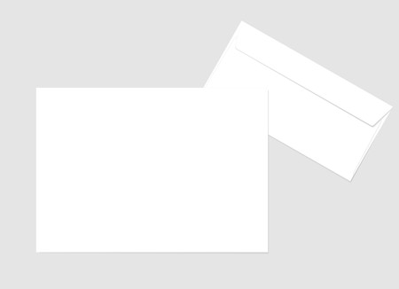 Blank paper envelope and A4 sheet for your design. Vector envelope and sheet template. Blank A4 sheet and E65 envelope lie on a gray background. Vector design.のイラスト素材