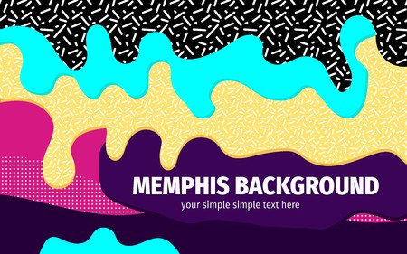 Trendy Memphis background with a place for your text. Cover template with color paint splash elements. Vector abstract pop art background. Perfect for placards, brochures, posters, covers and banners.のイラスト素材