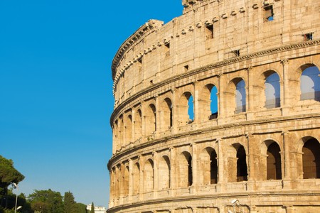 Roman Coliseum, summer view without people. Colosseum or Coliseum near the Forum Romanum in Rome. Italyの写真素材