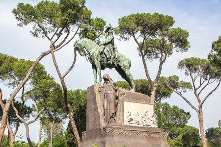 Monument of King Umberto I in Rome, Italy. Equestrian statue to Umberto of Savoy, Villa Borghese gardens,の写真素材