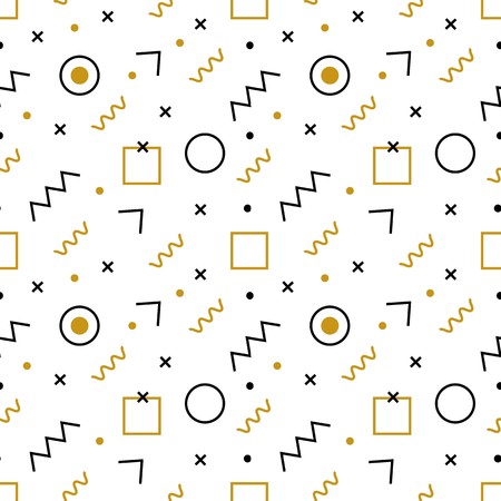 Memphis seamless pattern. Abstract vector pattern of simple geometric elements and shapes. Black and...