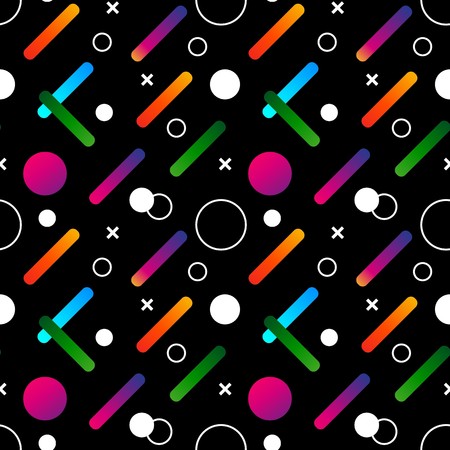 Abstract geometric black pattern. Colorful gradient shapes composition. Pattern with black background and colorful gradient elements.のイラスト素材