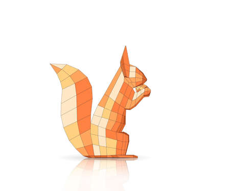 Low poly squirrel isolated on white background. Abstract polygonal squirrel. Squirrel eats a nut low poly vector illustration. Squirrel consisting of triangles.のイラスト素材