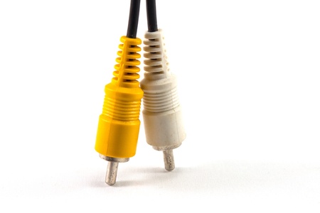 acro shot of RCA A/V interconnection cable on white background. 