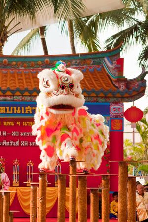 BANGKOK,/THAILAND-JANUARY 20:  lion dance dressing during parade in Chinese New Year Celebrations on January 20, 2013 in BANGKOKのeditorial素材