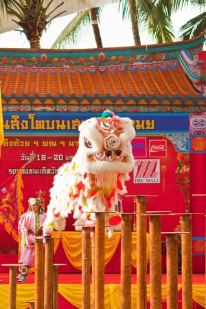 BANGKOK,/THAILAND-JANUARY 20:  lion dance dressing during parade in Chinese New Year Celebrations on January 20, 2013 in BANGKOKのeditorial素材