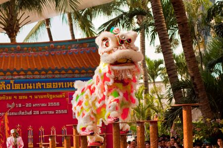 BANGKOK,/THAILAND-JANUARY 20:  lion dance dressing during parade in Chinese New Year Celebrations on January 20, 2013 in BANGKOKのeditorial素材