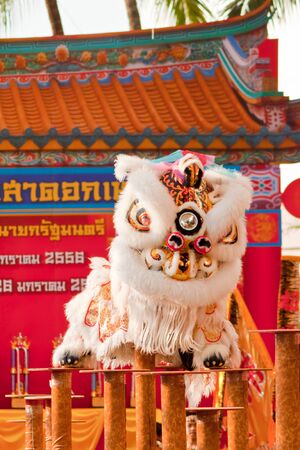 BANGKOK,/THAILAND-JANUARY 20:  lion dance dressing during parade in Chinese New Year Celebrations on January 20, 2013 in BANGKOKのeditorial素材