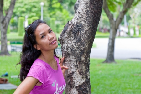 Thai Girl Portrait of happy tourist travel in Vacation.の写真素材