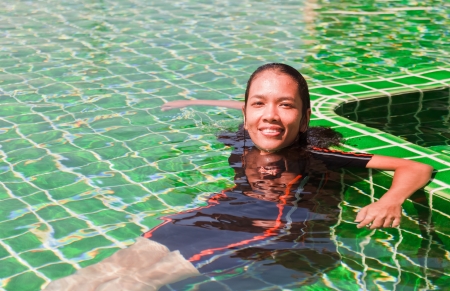Thai Girl Portrait In Swimming pool 