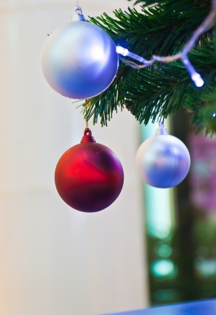 Background image of a Christmas tree decorated with lightsの写真素材