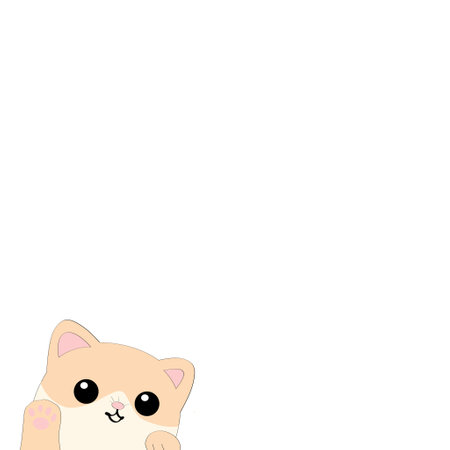 Illustration of a cute cat on a white background with space for textの写真素材