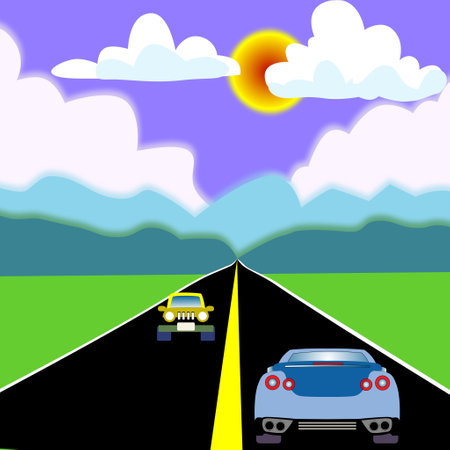 Cars on the road. Vector illustration. Clip-art.の写真素材