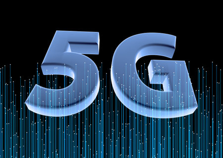 3d rendering of a 5G network symbol on a dark backgroundの写真素材