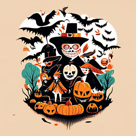 Halloween vector illustration. Hand drawn halloween design elements.の素材