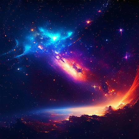 Abstract space background with stars, nebula and galaxy. Vector illustration.の素材
