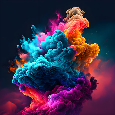 Colorful smoke isolated on black background. 3d rendering, 3d illustration.の素材