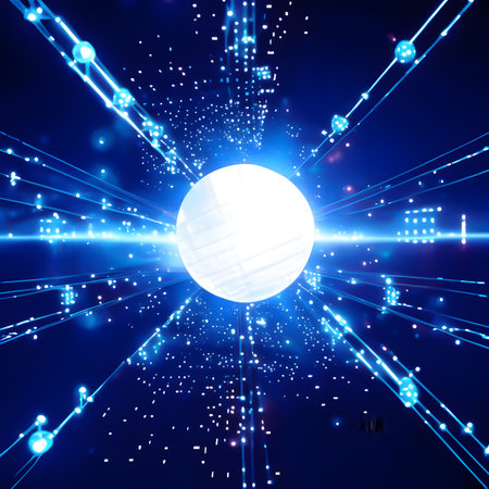 Abstract technology background, glowing lines and dots. Vector Illustration.の素材