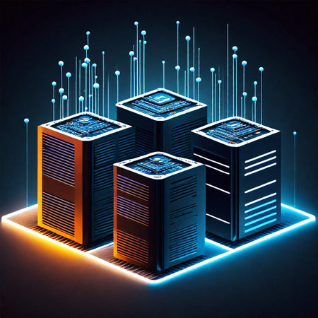 Data center isometric concept. Data center server room vector illustration.の素材