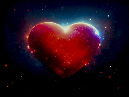 Red heart in space. Valentines day background. Vector illustration.の素材