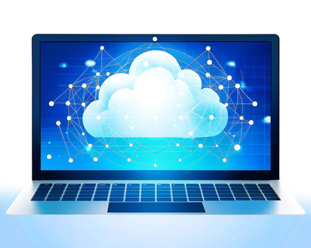 Cloud computing concept. Vector illustration of a cloud computing concept on a laptop.の素材