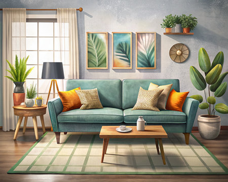 interior with sofa. 3d illustration. High resolution image.の素材