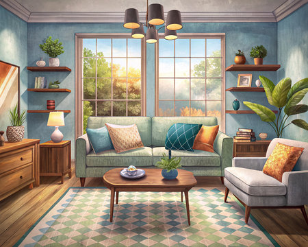 Interior of the living room. 3D illustration. Vintage style.の素材