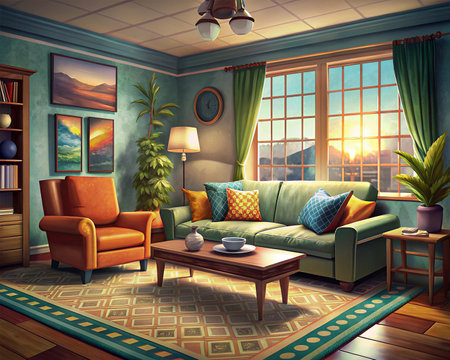Interior of the living room. 3D illustration. Vintage style.の素材