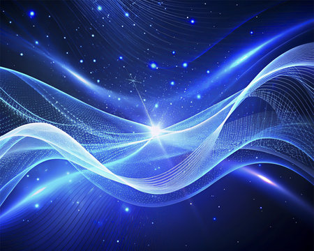 Abstract blue background with glowing lines and sparkles. Vector illustration.の素材