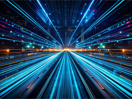 Motion blur of high speed traffic in the city at night. Concept of speed and motion.の素材