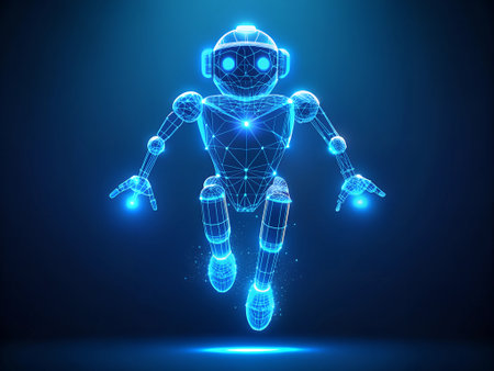 Robot low poly wireframe. Artificial intelligence concept. 3d vector illustrationの素材