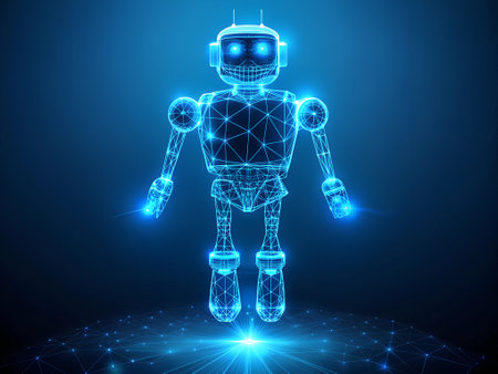 Robot low poly wireframe 3d model. Artificial intelligence concept. Vector illustrationの素材