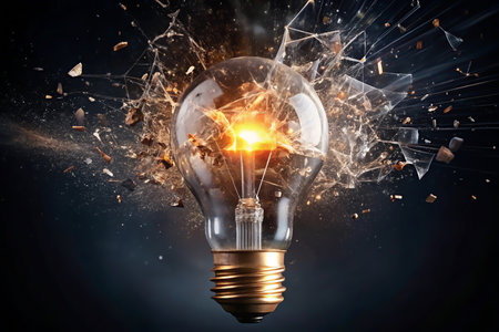 Broken lightbulb on a dark background. 3d renderingの素材