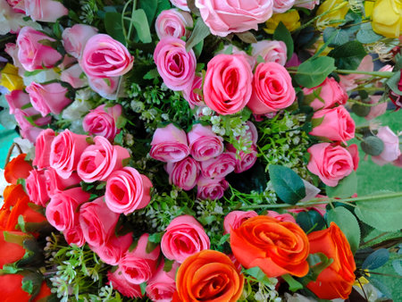 Colorful roses bouquet background. Close up of beautiful flowers.の写真素材