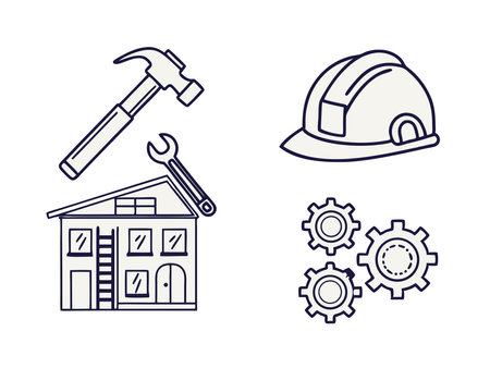 construction icon set over white background, line style, vector illustrationの写真素材