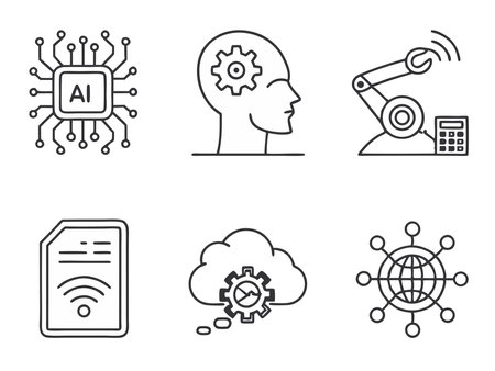 AI, Artificial intelligence, machine learning and cloud computing line icon set.の写真素材