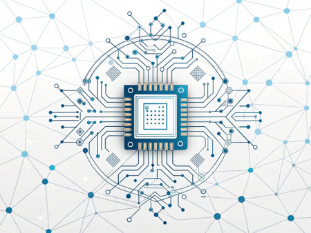 Circuit board with microchip. Technology background. Vector illustration.の素材