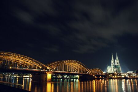 Hohenzollern bridge at nightの写真素材