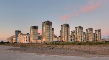 Group of buildings at sunriseの写真素材