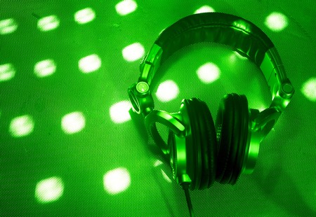 Dj headphones on party backgroundの写真素材