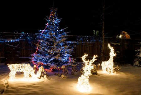 illuminated christmas tree with copy-spaceの写真素材