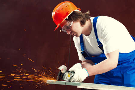 worker cutting metalの写真素材