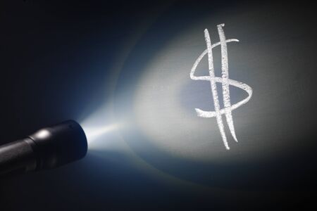 illuminate dollar sign on the blackboardの写真素材