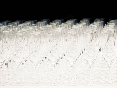 Multitude of empty champagne glasses or flutesの写真素材